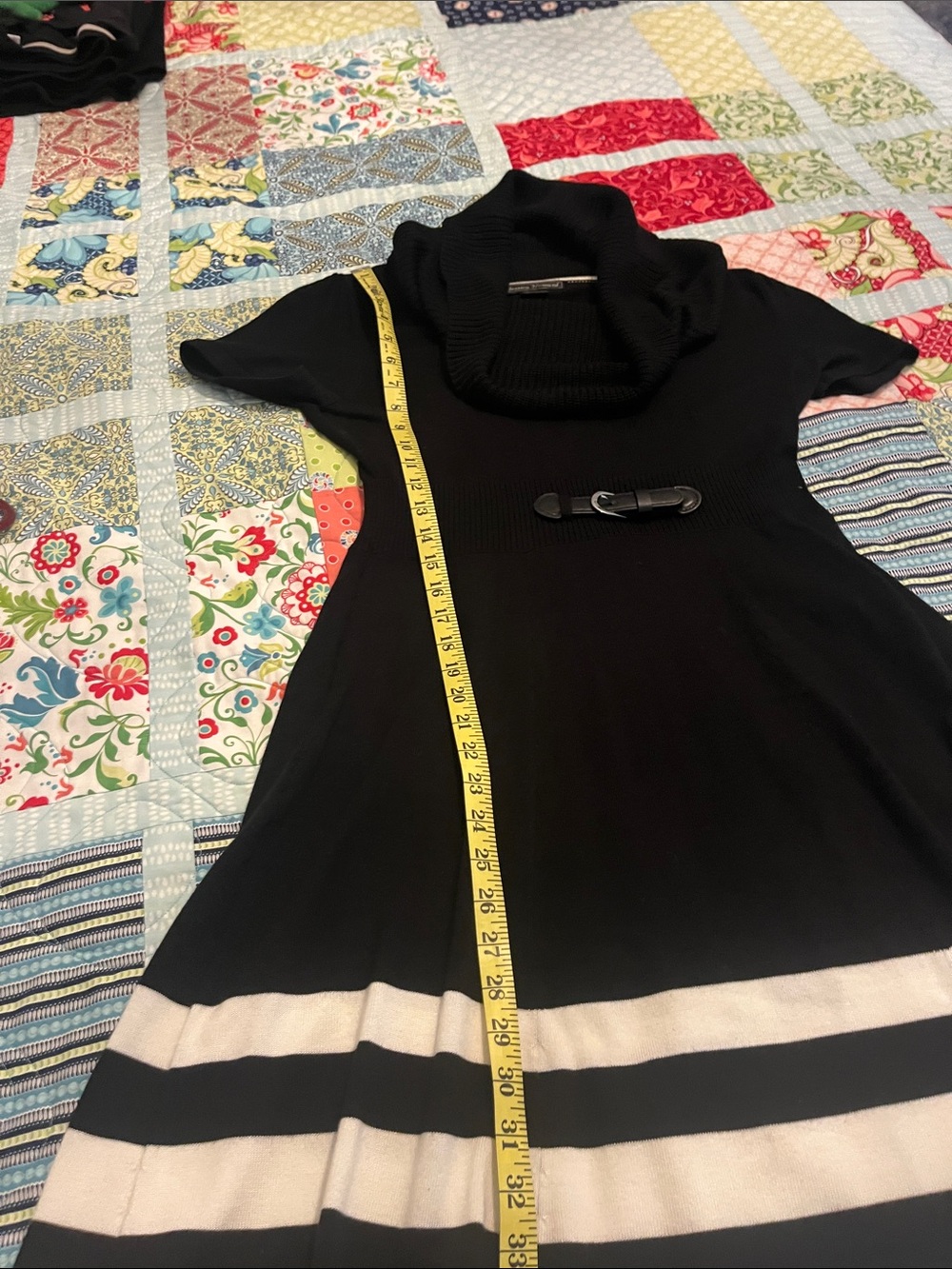Jessica Howard Black Sweater Dress with Ivory Stripes